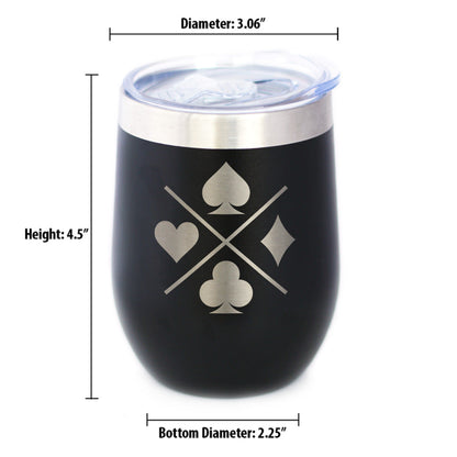 Playing Card Suits Insulated Wine Tumbler with Sliding Lid Gifts for Card Players 12oz Stainless Steel Tumbler