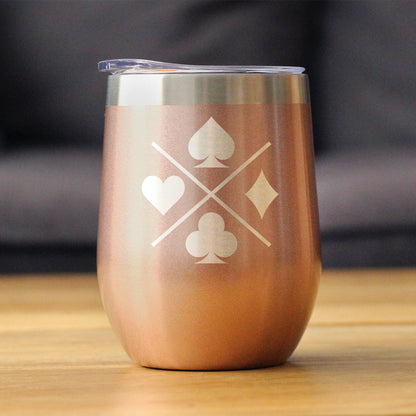 Playing Card Suits Insulated Wine Tumbler with Sliding Lid Gifts for Card Players 12oz Stainless Steel Tumbler