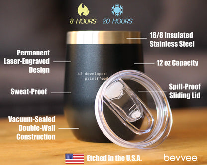 Code Blooded Insulated Wine Tumbler with Sliding Lid Funny Tech Gifts for Programmer, Coder & Computer Geeks 12oz Stainless Steel Tumbler