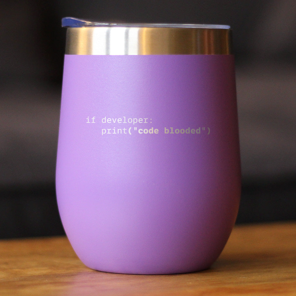 Code Blooded Insulated Wine Tumbler with Sliding Lid Funny Tech Gifts for Programmer, Coder & Computer Geeks 12oz Stainless Steel Tumbler