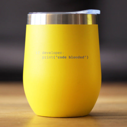 Code Blooded Insulated Wine Tumbler with Sliding Lid Funny Tech Gifts for Programmer, Coder & Computer Geeks 12oz Stainless Steel Tumbler