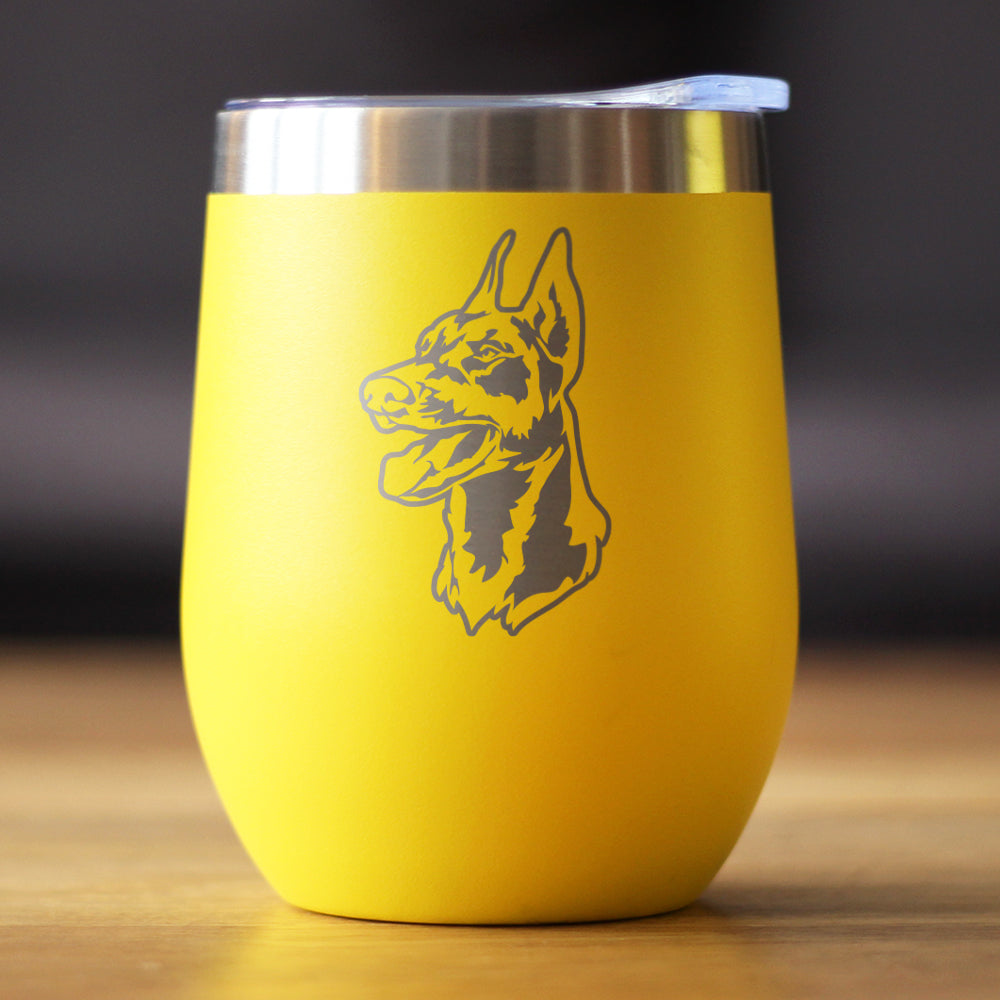 Doberman Face - Wine Tumbler Glass with Sliding Lid - Stainless Steel Travel Mug - Doberman Dog Gifts for Women and Men