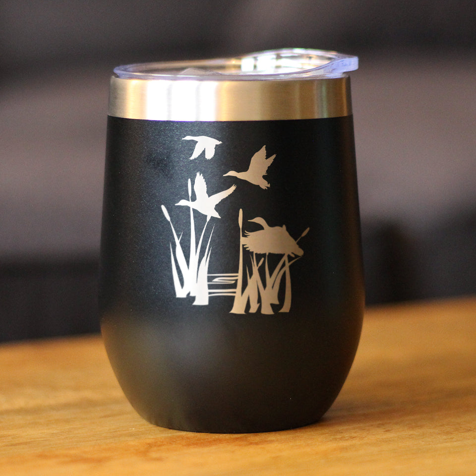 Duck Pond - Wine Tumbler Glass with Sliding Lid - Stainless Steel Insulated Mug - Unique Duck Gifts for Women and Men