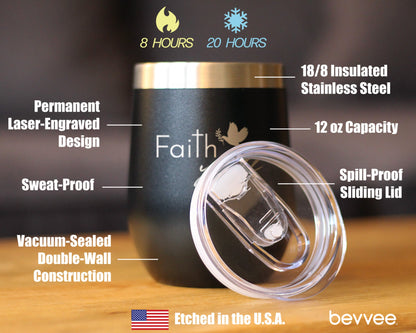 Faith Y'all Insulated Wine Tumbler with Sliding Lid Christianity Gifts for Christians 12oz Stainless Steel Tumbler