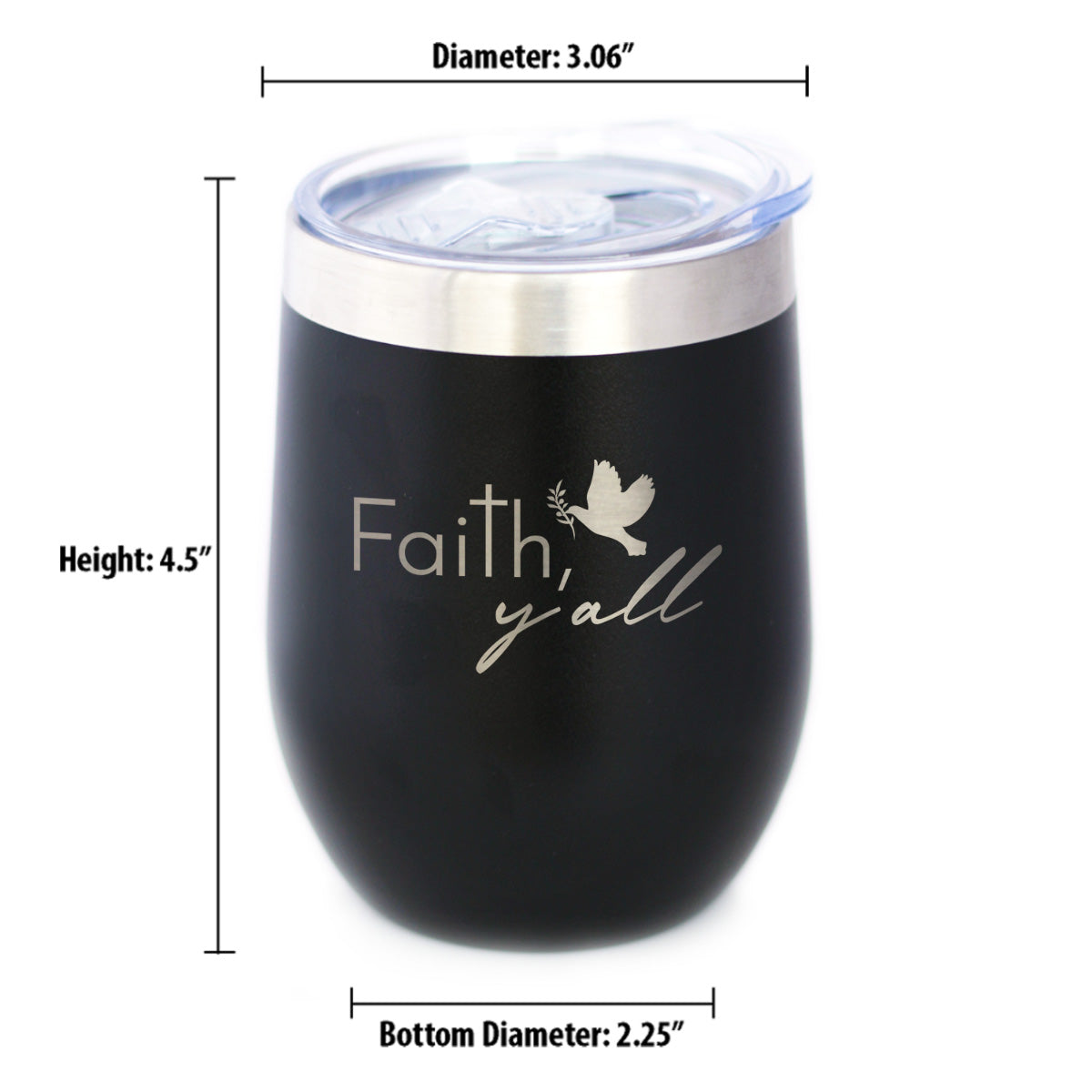 Faith Y'all Insulated Wine Tumbler with Sliding Lid Christianity Gifts for Christians 12oz Stainless Steel Tumbler