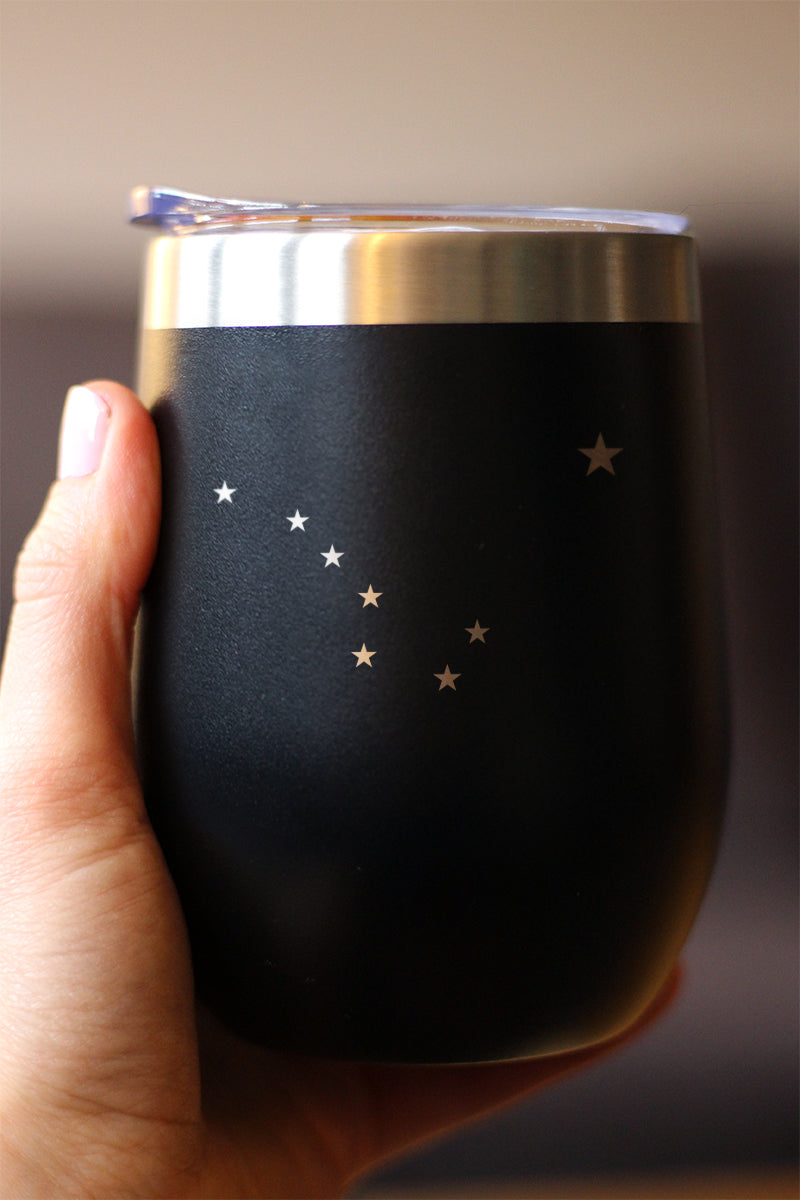 Flag of Alaska - Wine Tumbler Glass with Sliding Lid - Stainless Steel Insulated Mug - Alaskan Themed Gift for Men and Women Alaskans