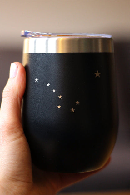 Flag of Alaska - Wine Tumbler Glass with Sliding Lid - Stainless Steel Insulated Mug - Alaskan Themed Gift for Men and Women Alaskans