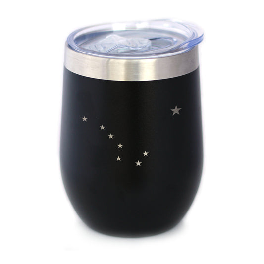Flag of Alaska - Wine Tumbler Glass with Sliding Lid - Stainless Steel Insulated Mug - Alaskan Themed Gift for Men and Women Alaskans