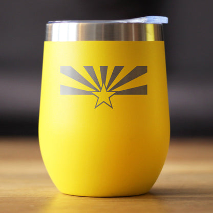 Flag of Arizona - Wine Tumbler Glass with Sliding Lid - Stainless Steel Insulated Mug - Arizona Gifts Women and Men Arizonans