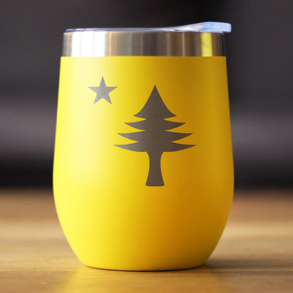 Flag of Maine - Wine Tumbler Glass with Sliding Lid - Stainless Steel Travel Mug - Maine Gift for Women and Men Mainers