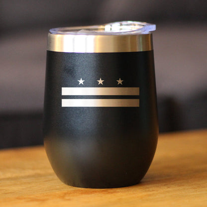 Flag of Washington DC - Wine Tumbler Glass with Sliding Lid - Stainless Steel Insulated Mug - Decor and Gifts for Washingtonians