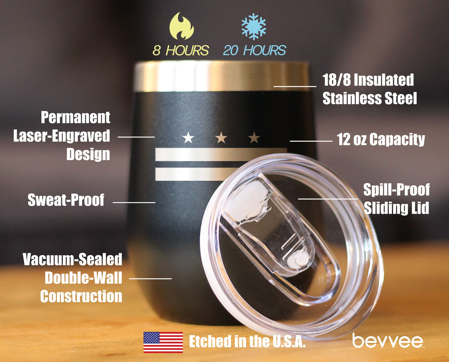 Flag of Washington DC - Wine Tumbler Glass with Sliding Lid - Stainless Steel Insulated Mug - Decor and Gifts for Washingtonians