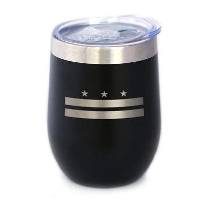 Flag of Washington DC - Wine Tumbler Glass with Sliding Lid - Stainless Steel Insulated Mug - Decor and Gifts for Washingtonians