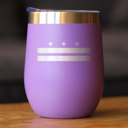 Flag of Washington DC - Wine Tumbler Glass with Sliding Lid - Stainless Steel Insulated Mug - Decor and Gifts for Washingtonians