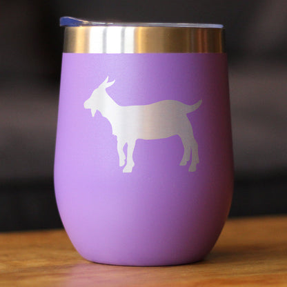 Goat Silhouette - Wine Tumbler Glass with Sliding Lid - Stainless Steel Insulated Mug - Goat Gifts for Women and Men
