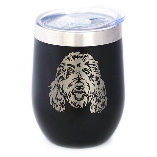 Golden Doodle Face - Wine Tumbler Cup with Sliding Lid - Stainless Steel Insulated Mug - Goldendoodle Gifts for Women & Men