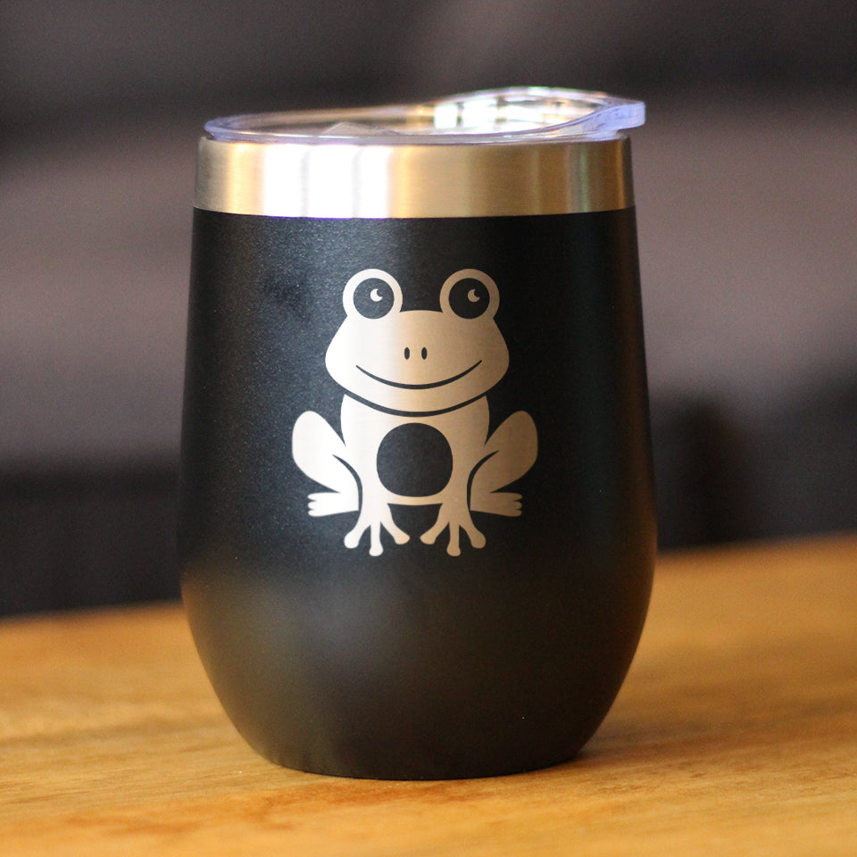 Happy Frog - Wine Tumbler Glass with Sliding Lid - Stainless Steel Insulated Mug - Unique Frog Gifts for Women and Men