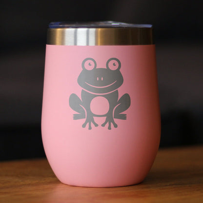 Happy Frog - Wine Tumbler Glass with Sliding Lid - Stainless Steel Insulated Mug - Unique Frog Gifts for Women and Men