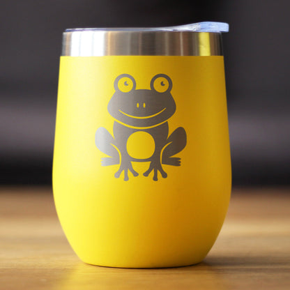 Happy Frog - Wine Tumbler Glass with Sliding Lid - Stainless Steel Insulated Mug - Unique Frog Gifts for Women and Men
