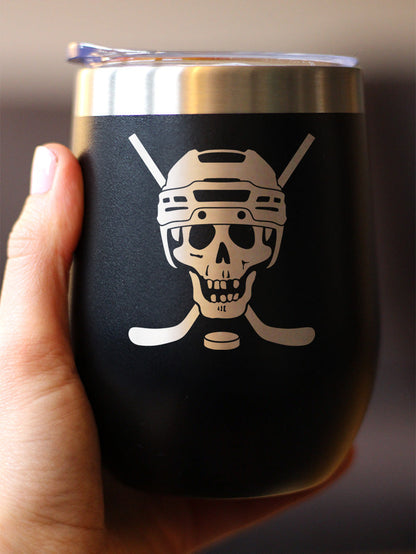 Hockey Skull Insulated Wine Tumbler with Sliding Lid Hockey Gifts for Coach or Players 12oz Stainless Steel Tumbler
