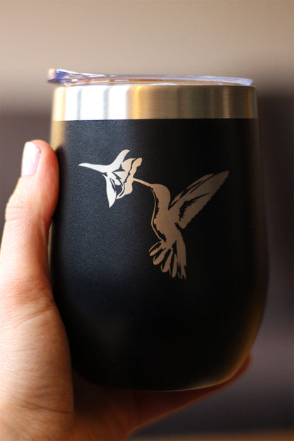 Hummingbird - Wine Tumbler Glass with Sliding Lid - Stainless Steel Insulated Mug - Hummingbird Gifts and Decor for Women and Men