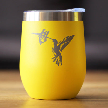 Hummingbird - Wine Tumbler Glass with Sliding Lid - Stainless Steel Insulated Mug - Hummingbird Gifts and Decor for Women and Men
