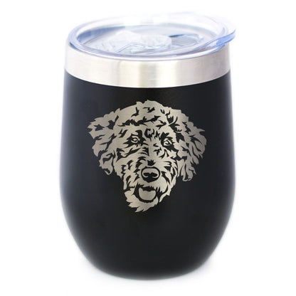 Labradoodle Face - Wine Tumbler Cup with Sliding Lid - Stainless Steel Insulated Mug - Labradoodle Gifts for Dog Lovers Women & Men