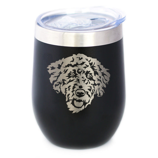 Labradoodle Face - Wine Tumbler Cup with Sliding Lid - Stainless Steel Insulated Mug - Labradoodle Gifts for Dog Lovers Women & Men
