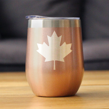 Canada Maple Leaf - Wine Tumbler Glass with Sliding Lid - Stainless Steel Insulated Mug - Canadian Flag Gifts and Decor for Women and Men