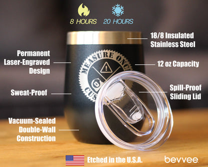 Measure Once Cuss Twice - Wine Tumbler Cup with Sliding Lid - Stainless Steel Insulated Mug - Best Gifts for Woodworkers, Construction Workers & Handy Man