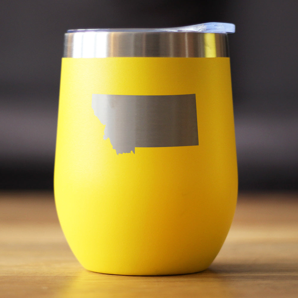 Montana State Outline - Wine Tumbler Glass with Sliding Lid - Stainless Steel Insulated Mug - Montana Gifts for Women and Men Montanans