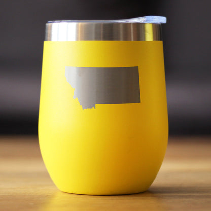 Montana State Outline - Wine Tumbler Glass with Sliding Lid - Stainless Steel Insulated Mug - Montana Gifts for Women and Men Montanans