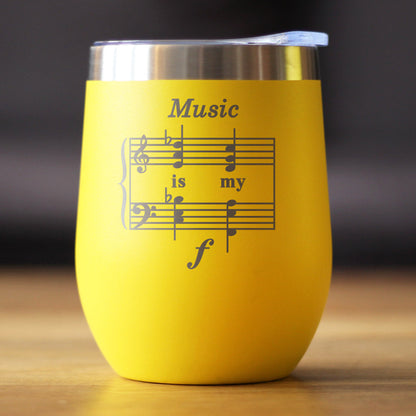 Music is My Forte - Wine Tumbler Glass with Sliding Lid - Stainless Steel Mug - Unique Funny Musician Gifts and Musical Accessories