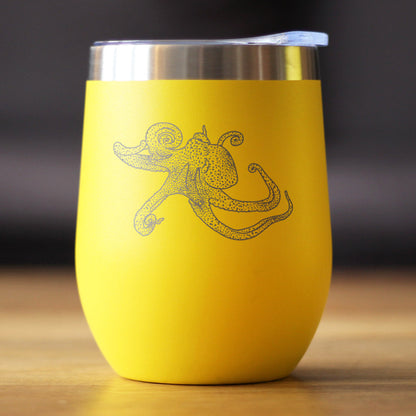 Octopus - Wine Tumbler Glass with Sliding Lid - Stainless Steel Travel Mug - Ocean Gifts and Decor for Women and Men