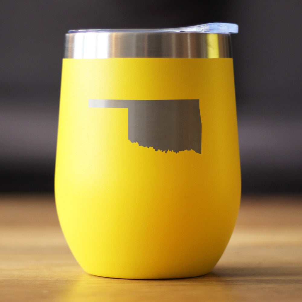 Oklahoma State Outline - Wine Tumbler Glass with Sliding Lid - Stainless Steel Insulated Mug - Oklahoma Gifts for Women and Men Oklahomans