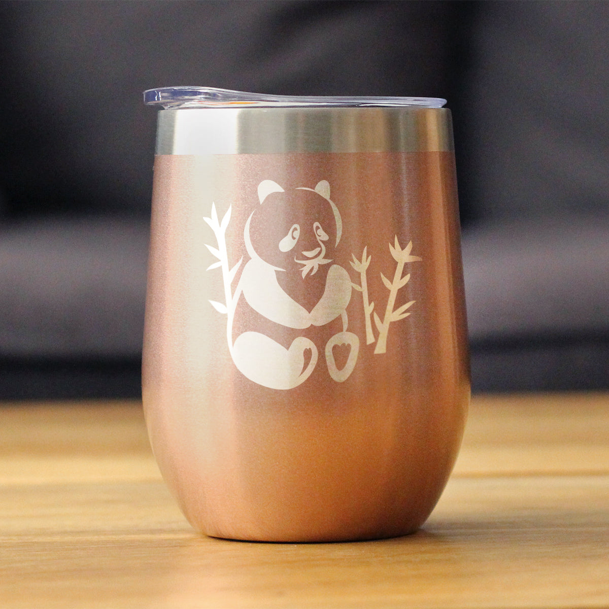 Panda - Wine Tumbler Glass with Sliding Lid - Stainless Steel Insulated Mug - Unique Panda Bear Gifts for Women and Men