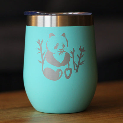 Panda - Wine Tumbler Glass with Sliding Lid - Stainless Steel Insulated Mug - Unique Panda Bear Gifts for Women and Men