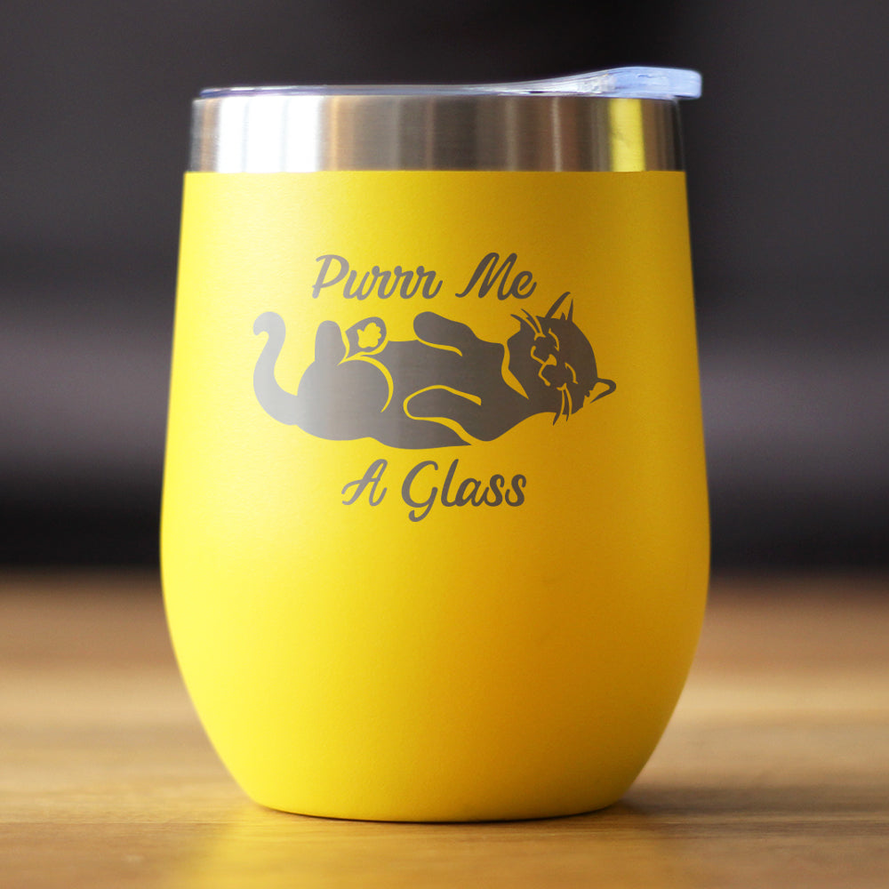 Purr Me A Glass - Cat Wine Tumbler Glass with Sliding Lid - Stainless Steel Insulated Mug - Fun Unique Cat Themed Décor and Gifts for Men & Women