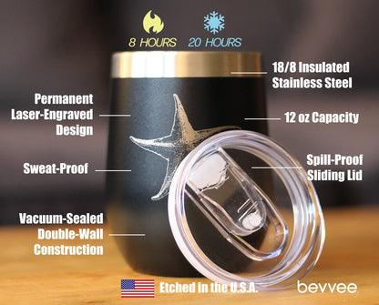Starfish - Wine Tumbler Glass with Sliding Lid - Stainless Steel Insulated Mug - Unique Ocean Gifts for Women and Men