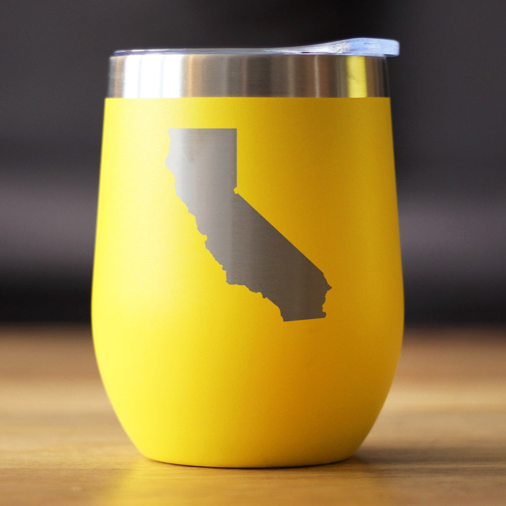 California State Outline - Wine Tumbler Glass with Sliding Lid - Stainless Steel Travel Mug - California Gifts for Women and Men Californians