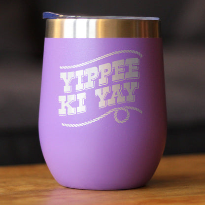Yippee Ki Yay Insulated Wine Tumbler with Sliding Lid Country Western Home Decor 12oz Stainless Steel Tumbler