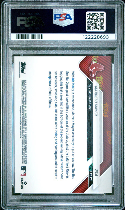 Graded 2025 Topps Now Marcelo Mayer #214 Red Foil /5 Rookie RC Baseball Card PSA 9 Mint