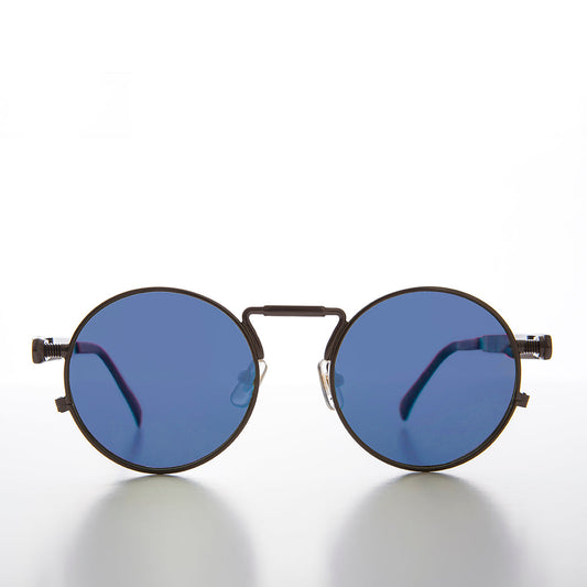 Round Gunmetal Goth Steampunk Sunglass with Colored Lenses - Ivan 9