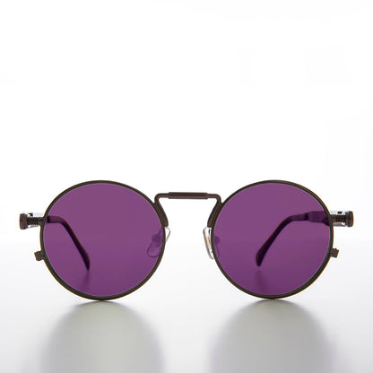 Round Gunmetal Goth Steampunk Sunglass with Colored Lenses - Ivan 9