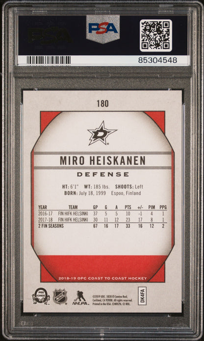 Graded 2018 Upper Deck O-Pee-Chee Coast to Coast Miro Heiskanen #180 Rookie RC Hockey Card PSA 10 Gem Mint