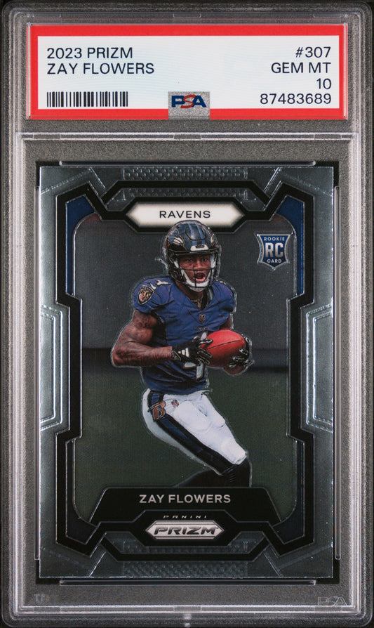 Graded 2023 Panini Prizm Zay Flowers #307 Rookie RC Football Card PSA 10 Gem Mint