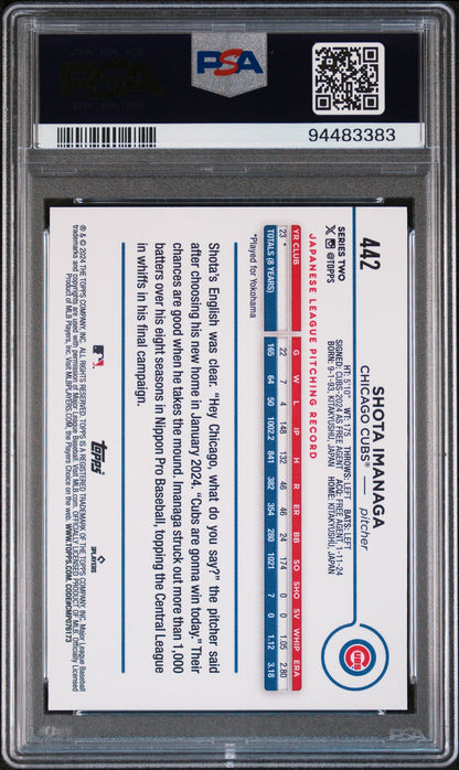 Graded 2024 Topps Shota Imanaga #442 Rookie RC Baseball Card PSA 10 Gem Mint