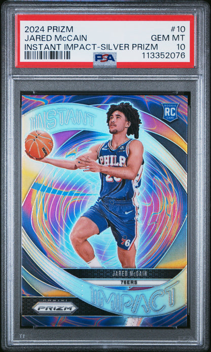 Graded 2024 Panini Prizm Jared McCain #10 Instant Impact Silver Prizm Rookie RC Basketball Card PSA 10 Gem Mint