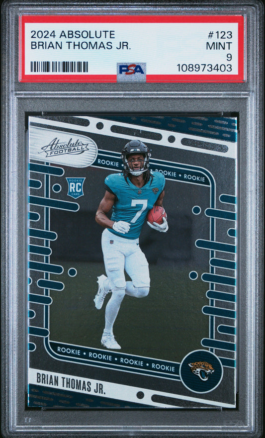 Graded 2024 Panini Absolute Brian Thomas Jr #123 Rookie RC Football Card PSA 9 Mint