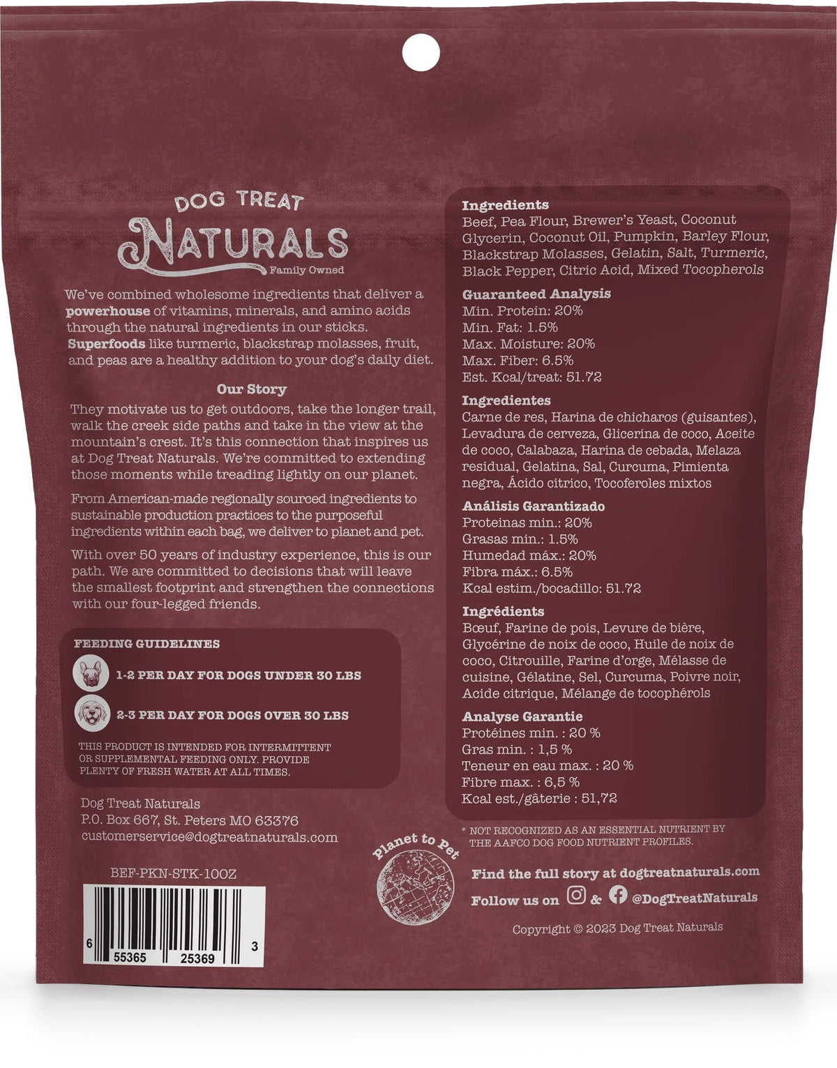 Dog Treat Naturals Superfood Sticks, Beef & Pumpkin Dog Treats (10oz)